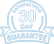 A blue and white 3 0 day guarantee seal.