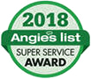 A green badge that says 2 0 1 8 angie 's list super service award.